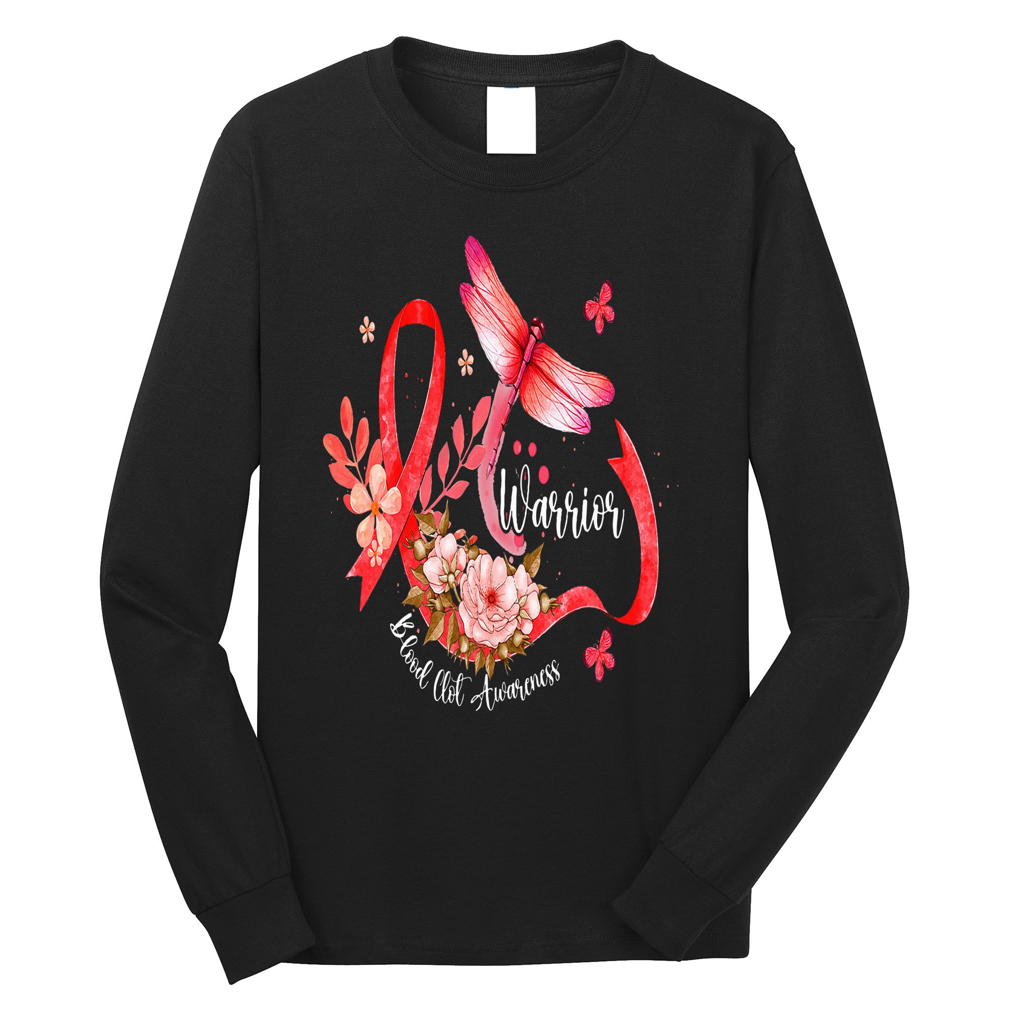 Warrior Dragonfly Red Ribbon Blood Clot Awareness Long Sleeve Shirt
