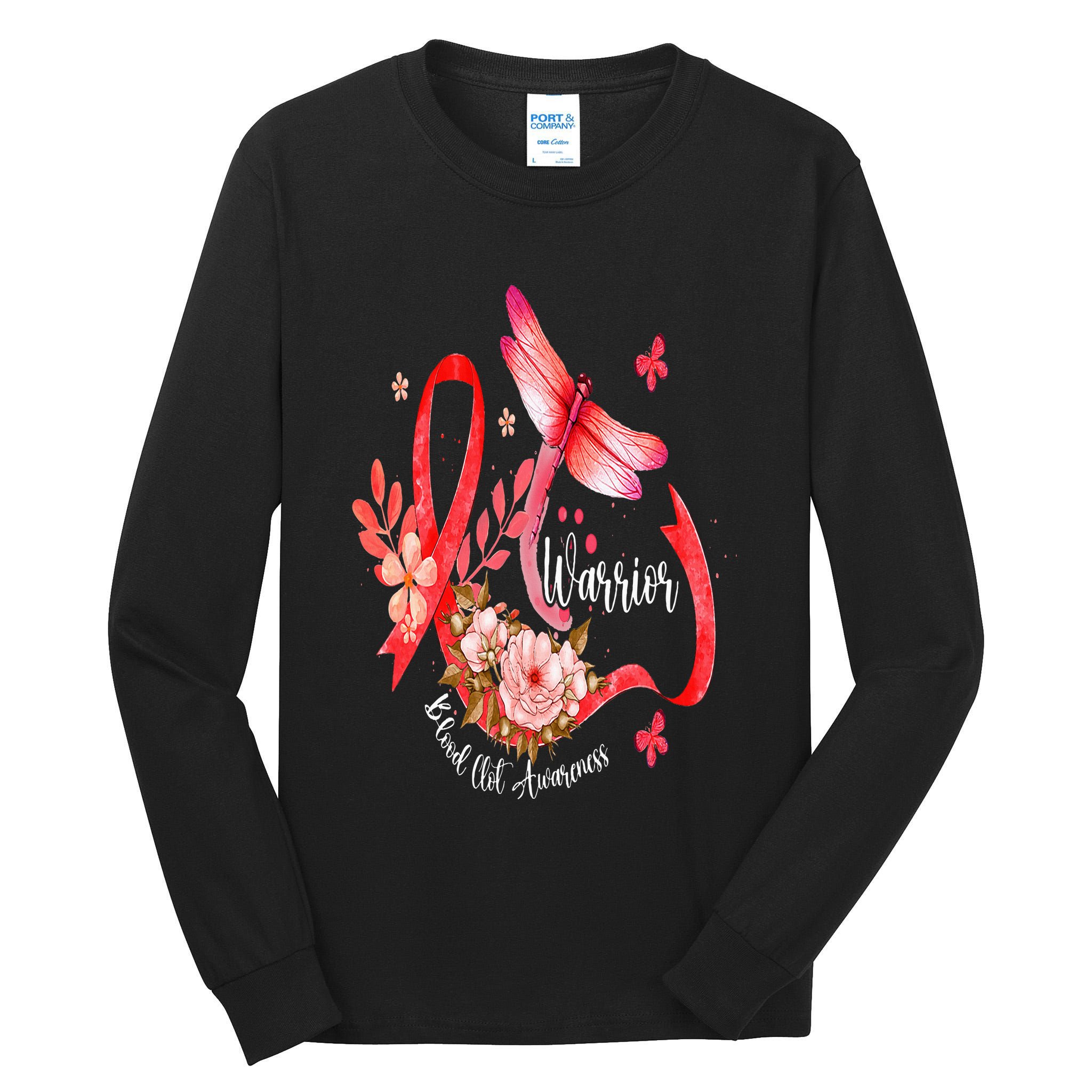 Warrior Dragonfly Red Ribbon Blood Clot Awareness Tall Long Sleeve T-Shirt