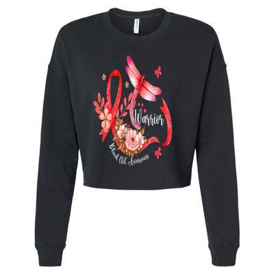 Warrior Dragonfly Red Ribbon Blood Clot Awareness Cropped Pullover Crew