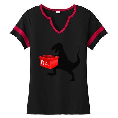 Womens Dinosaur Recycling Funny Earth Day Ladies Halftime Notch Neck Tee