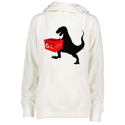 Womens Dinosaur Recycling Funny Earth Day Womens Funnel Neck Pullover Hood