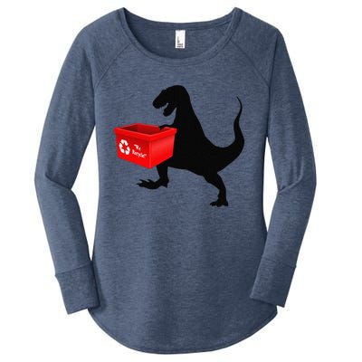 Womens Dinosaur Recycling Funny Earth Day Women's Perfect Tri Tunic Long Sleeve Shirt