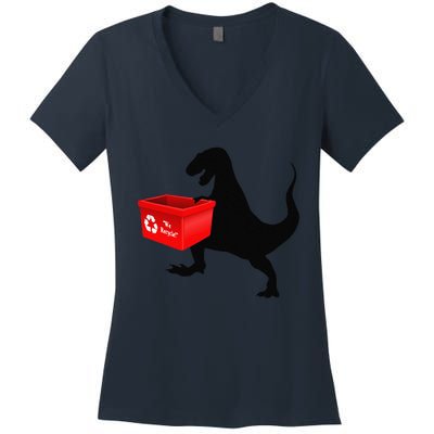 Womens Dinosaur Recycling Funny Earth Day Women's V-Neck T-Shirt