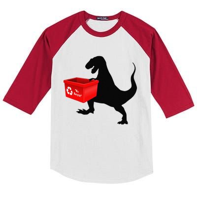 Womens Dinosaur Recycling Funny Earth Day Kids Colorblock Raglan Jersey