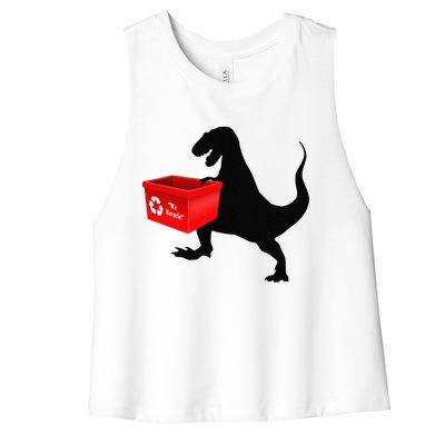 Womens Dinosaur Recycling Funny Earth Day Women's Racerback Cropped Tank