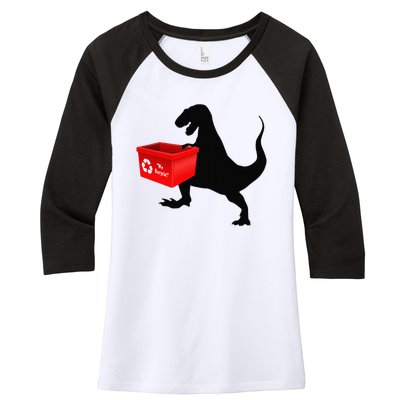 Womens Dinosaur Recycling Funny Earth Day Women's Tri-Blend 3/4-Sleeve Raglan Shirt