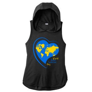 World Down Syndrome Day Heart Earth Ladies PosiCharge Tri-Blend Wicking Draft Hoodie Tank