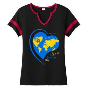 World Down Syndrome Day Heart Earth Ladies Halftime Notch Neck Tee