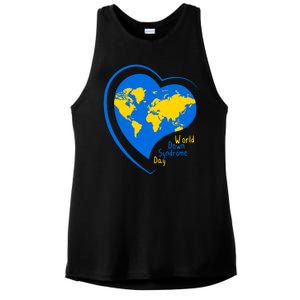 World Down Syndrome Day Heart Earth Ladies PosiCharge Tri-Blend Wicking Tank