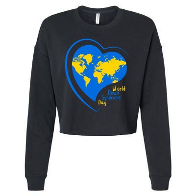 World Down Syndrome Day Heart Earth Cropped Pullover Crew