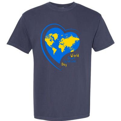 World Down Syndrome Day Heart Earth Garment-Dyed Heavyweight T-Shirt