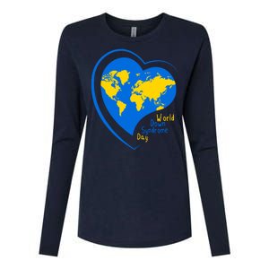 World Down Syndrome Day Heart Earth Womens Cotton Relaxed Long Sleeve T-Shirt