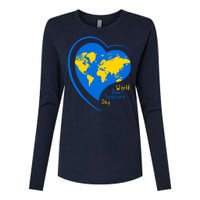 World Down Syndrome Day Heart Earth Womens Cotton Relaxed Long Sleeve T-Shirt