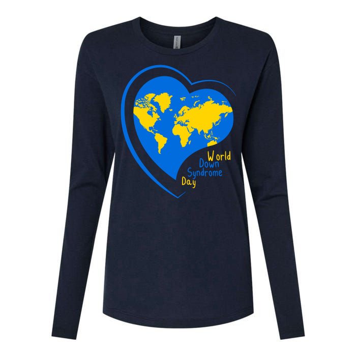 World Down Syndrome Day Heart Earth Womens Cotton Relaxed Long Sleeve T-Shirt