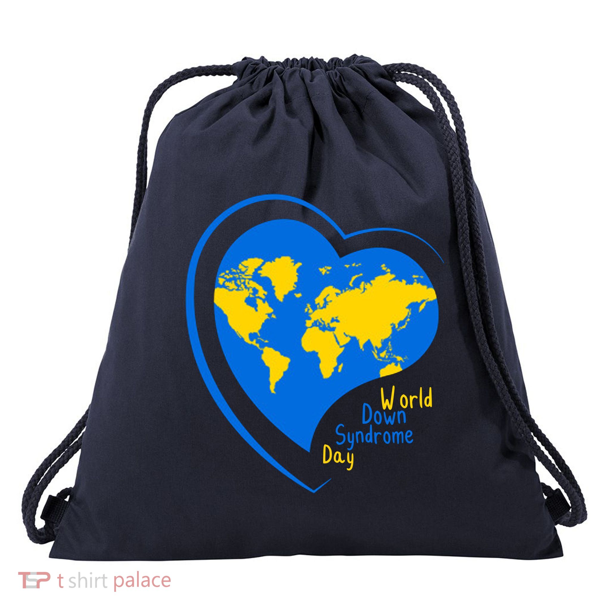 World Down Syndrome Day Heart Earth Drawstring Bag