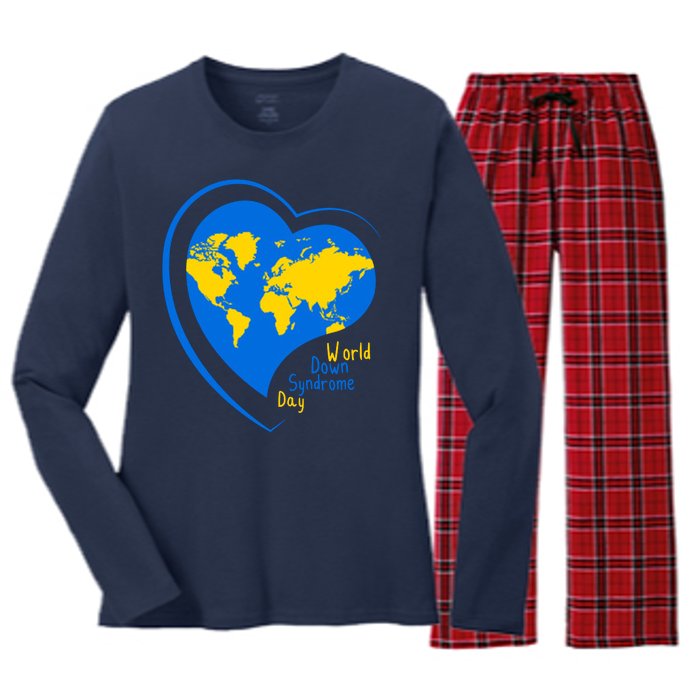 World Down Syndrome Day Heart Earth Women's Long Sleeve Flannel Pajama Set 