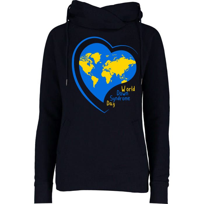 World Down Syndrome Day Heart Earth Womens Funnel Neck Pullover Hood