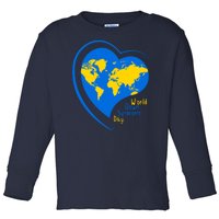 World Down Syndrome Day Heart Earth Toddler Long Sleeve Shirt