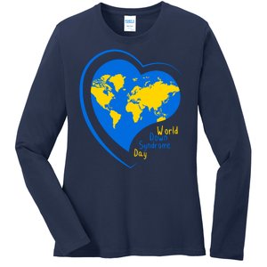 World Down Syndrome Day Heart Earth Ladies Long Sleeve Shirt