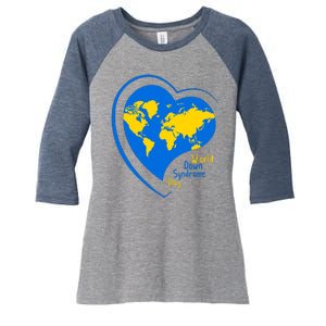 World Down Syndrome Day Heart Earth Women's Tri-Blend 3/4-Sleeve Raglan Shirt