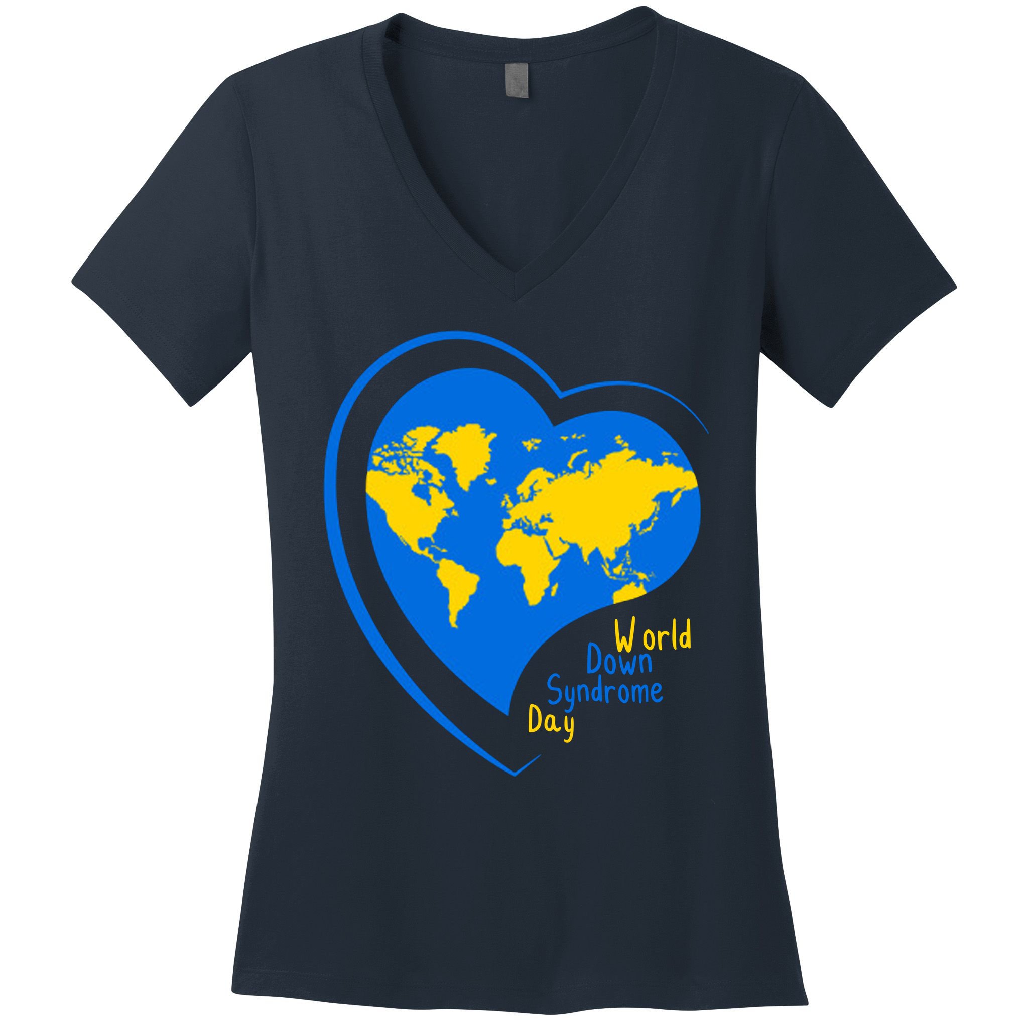 World Down Syndrome Day Heart Earth Women's V-Neck T-Shirt