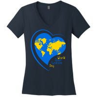 World Down Syndrome Day Heart Earth Women's V-Neck T-Shirt