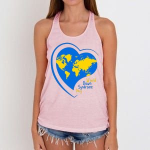 World Down Syndrome Day Heart Earth Women's Knotted Racerback Tank