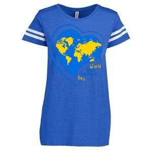 World Down Syndrome Day Heart Earth Enza Ladies Jersey Football T-Shirt