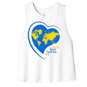 World Down Syndrome Day Heart Earth Women's Racerback Cropped Tank