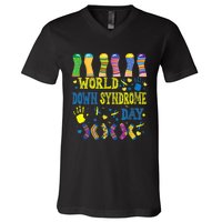 World Down Syndrome Day Awareness Socks 21 March Boy Girl V-Neck T-Shirt