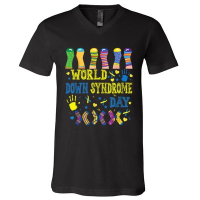 World Down Syndrome Day Awareness Socks 21 March Boy Girl V-Neck T-Shirt