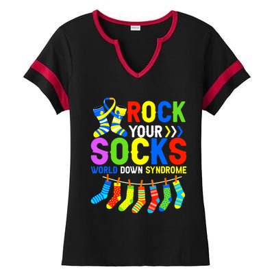 World Down Syndrome Day Awareness Rock Your Socks Ladies Halftime Notch Neck Tee