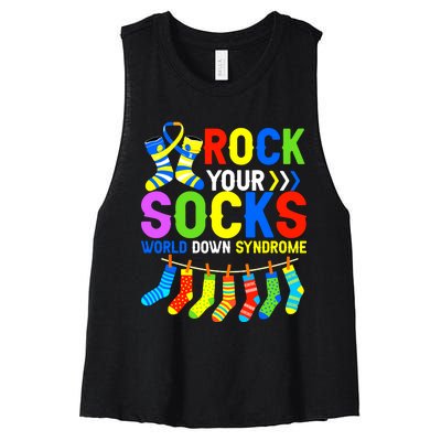 World Down Syndrome Day Awareness Rock Your Socks Women's Racerback Cropped Tank