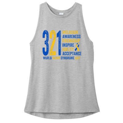 World Down Syndrome Day 3.21 Inspire And Awareness Ribbon Ladies PosiCharge Tri-Blend Wicking Tank