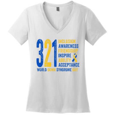 World Down Syndrome Day 3.21 Inspire And Awareness Ribbon Women's V-Neck T-Shirt