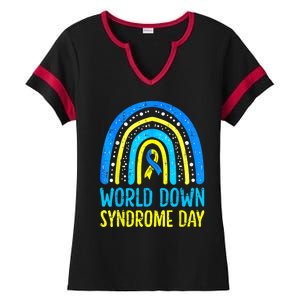 World Down Syndrome Day Awareness National T21 Month Rainbow Ladies Halftime Notch Neck Tee