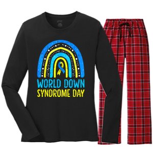 World Down Syndrome Day Awareness National T21 Month Rainbow Women's Long Sleeve Flannel Pajama Set 