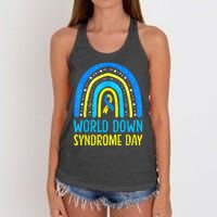 World Down Syndrome Day Awareness National T21 Month Rainbow Women's Knotted Racerback Tank