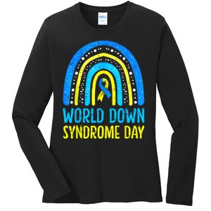 World Down Syndrome Day Awareness National T21 Month Rainbow Ladies Long Sleeve Shirt