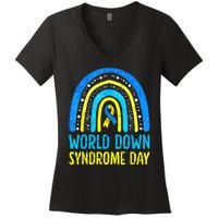 World Down Syndrome Day Awareness National T21 Month Rainbow Women's V-Neck T-Shirt