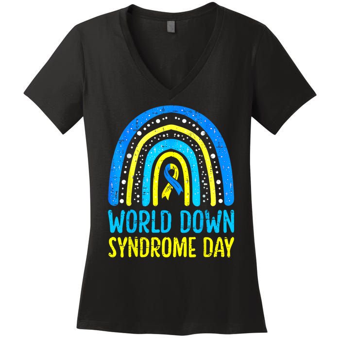 World Down Syndrome Day Awareness National T21 Month Rainbow Women's V-Neck T-Shirt