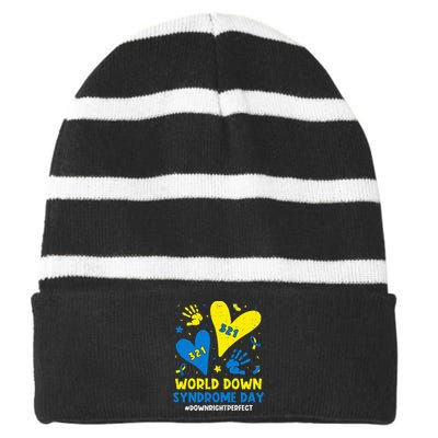 World Down Syndrome Day 321 Awareness Support Striped Beanie with Solid Band