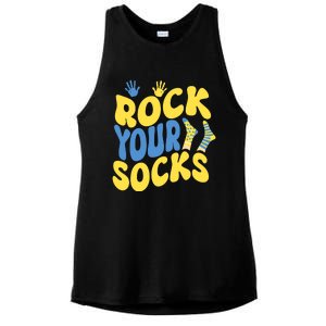 World Down Syndrome Day Rock Your Socks Groovy Ladies PosiCharge Tri-Blend Wicking Tank