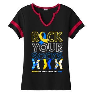 World Down Syndrome Day Rock Your Socks Awareness Copy Ladies Halftime Notch Neck Tee