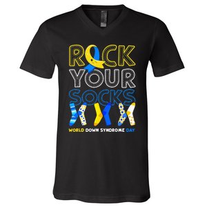 World Down Syndrome Day Rock Your Socks Awareness Copy V-Neck T-Shirt