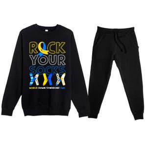 World Down Syndrome Day Rock Your Socks Awareness Copy Premium Crewneck Sweatsuit Set