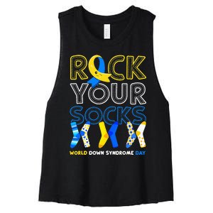 World Down Syndrome Day Rock Your Socks Awareness Copy Women's Racerback Cropped Tank