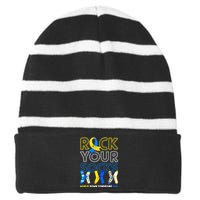 World Down Syndrome Day Rock Your Socks Awareness Copy Striped Beanie with Solid Band