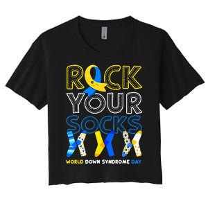 World Down Syndrome Day Rock Your Socks Awareness Copy Women's Crop Top Tee