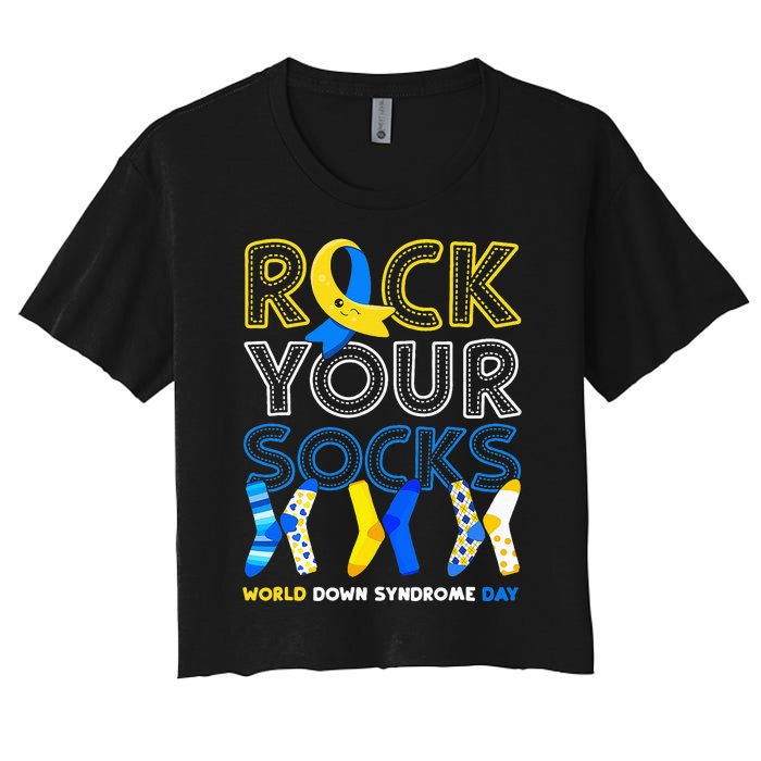 World Down Syndrome Day Rock Your Socks Awareness Copy Women's Crop Top Tee